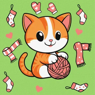 Картина по номерам - Котик и клубочек (картина №1) ©art_selena_ua