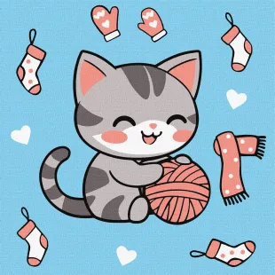 Картина по номерам - Котик и клубочек (картина №2) ©art_selena_ua