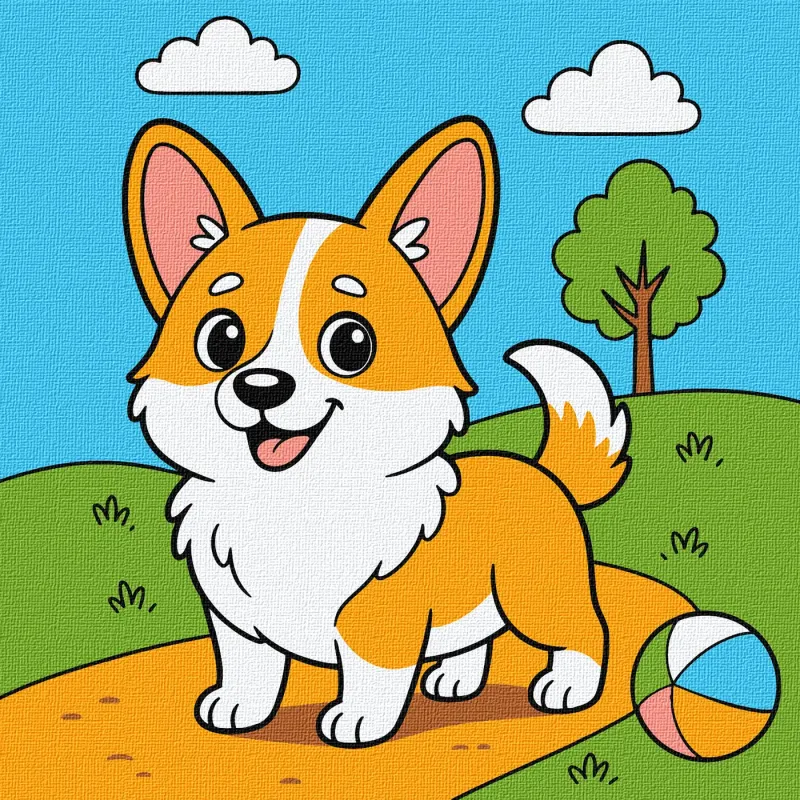 Painting by numbers - A cheerful corgi on a walk ©art_selena_ua