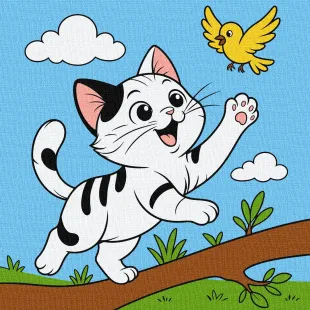 Painting by numbers - Kitten and yellow bird ©art_selena_ua