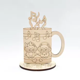 Figure from plywood -  Tea Time Cup with owls