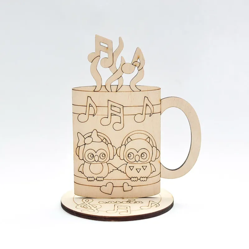 Figure from plywood -  Tea Time Cup with owls