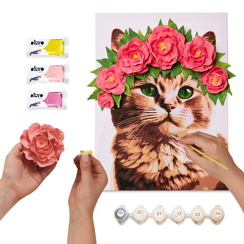 Painting by numbers with paints and air-dry clay - Graceful kitty ©art_selena_ua