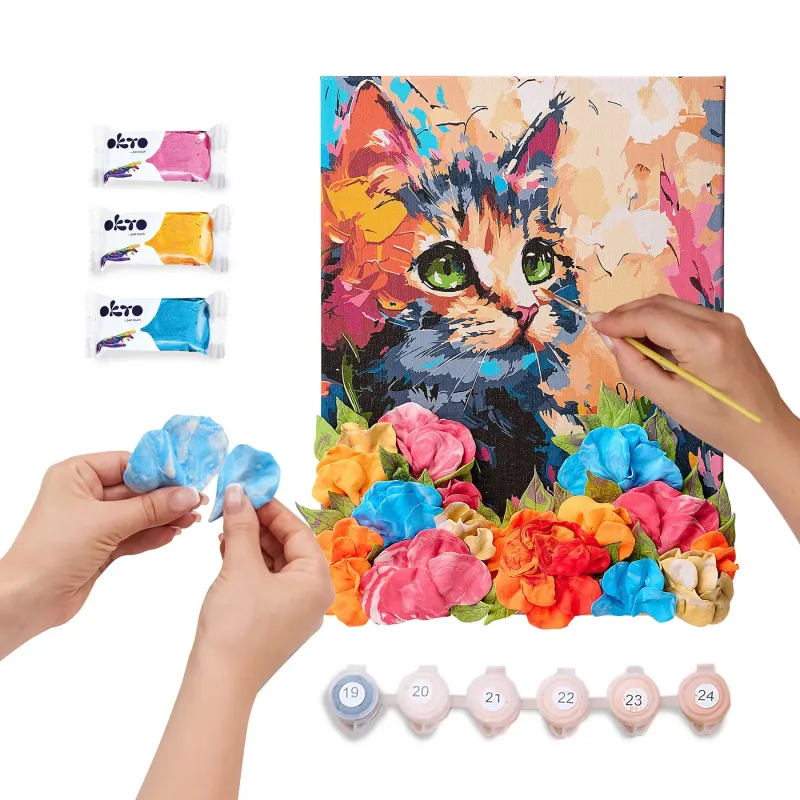 Painting by numbers with paints and air-dry clay - Fluffy kitty ©art_selena_ua