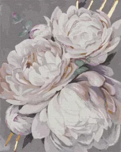 Painting by numbers - White peony with a gold paint