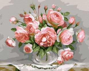 Painting by numbers - Roses in a glass vase