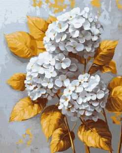 Картина по номерам - Золотая гортензия с красками металлик extra ©victoria_art___
