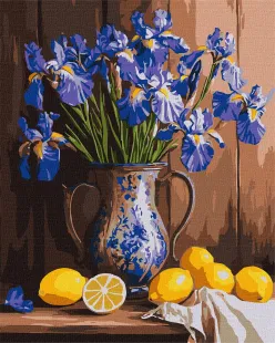 Painting by numbers - Irises in a vase and lemons ©art_selena_ua