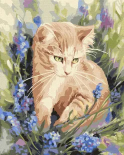 Painting by numbers - Kitten in flowers