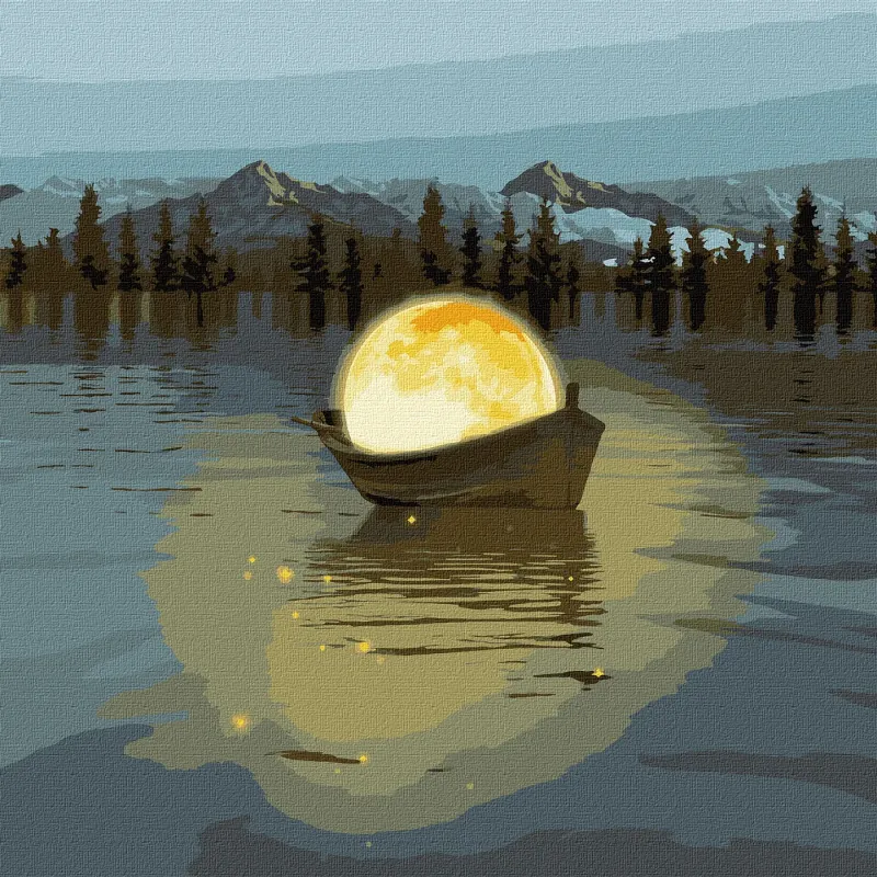 Картина по номерам - Лунная лодка с красками металлик