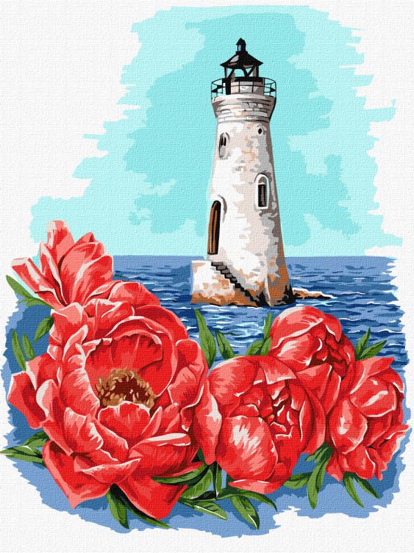 Painting by numbers - Lighthouse with peonies ©Anna Kulyk