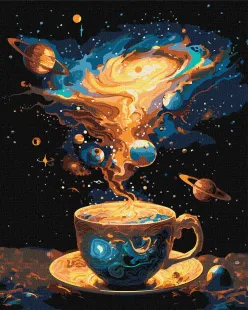 Картина по номерам - Космическое чаепитие с красками металлик ©art_selena_ua