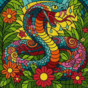 Картина за номерами - Вітраж. Тропічна кобра ©art_selena_ua