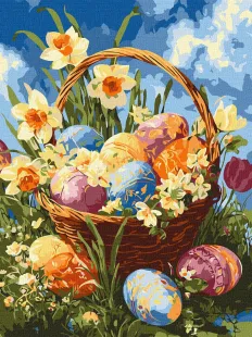 Картина за номерами - Кошик із писанками та нарцисами ©art_selena_ua