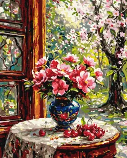 Картина за номерами - Цвіт вишні у вазі ©art_selena_ua