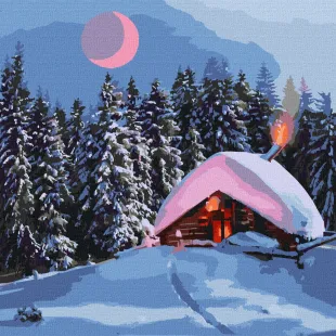 Картина за номерами - Засніжена хатинка