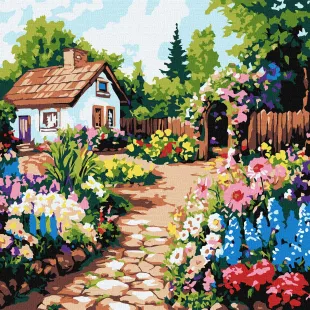 Картина за номерами - Квіткові клумби біля будинку ©art_selena_ua