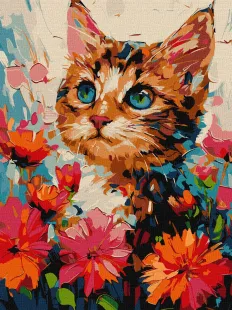 Картина за номерами - Котик у квітах ©art.solomiia