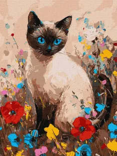Картина за номерами - Кішечка у квітах ©art.solomiia