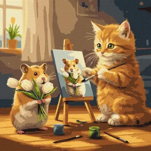 Картина за номерами - Кіт художник ©art_selena_ua