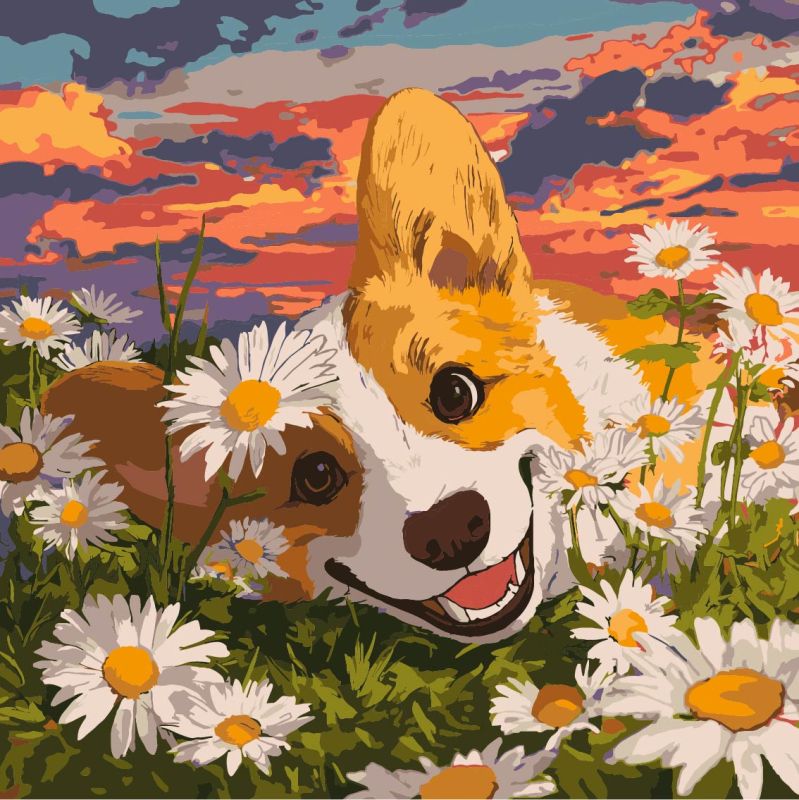 Painting by numbers - Corgi in daisies ©art_selena_ua