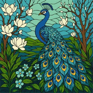 Painting by numbers - Stained Glass Window: Peacock in Magnolia ©art_selena_ua
