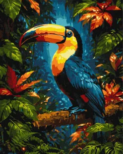 Картина за номерами - Яскравий тукан в лісі ©art_selena_ua