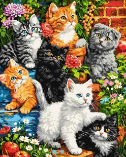 Картина за номерами - Кошенята у квітах ©art_selena_ua