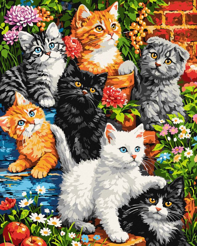 Картина по номерам - Котята среди цветов ©art_selena_ua