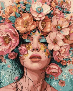 Картина за номерами - Дівчина у квітах ©victoria_art___
