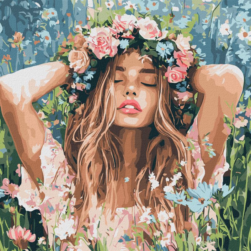 Картина за номерами - Дівчина з віночком в полі ©art_selena_ua