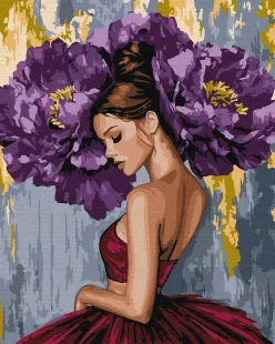 Painting by numbers - Ballerina with purple peonies with metallic paints ©art_selena_ua