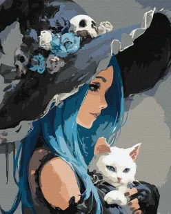 Картина за номерами - Дівчина з білим котом ©art_selena_ua