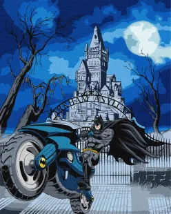 Картина за номерами - Batman: Batcycle з фарбами металік extra ©Warner Bros.
