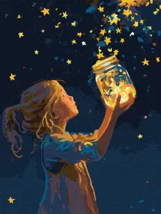 Картина за номерами - Дівчинка і зірочки з фарбами металік ©art_selena_ua