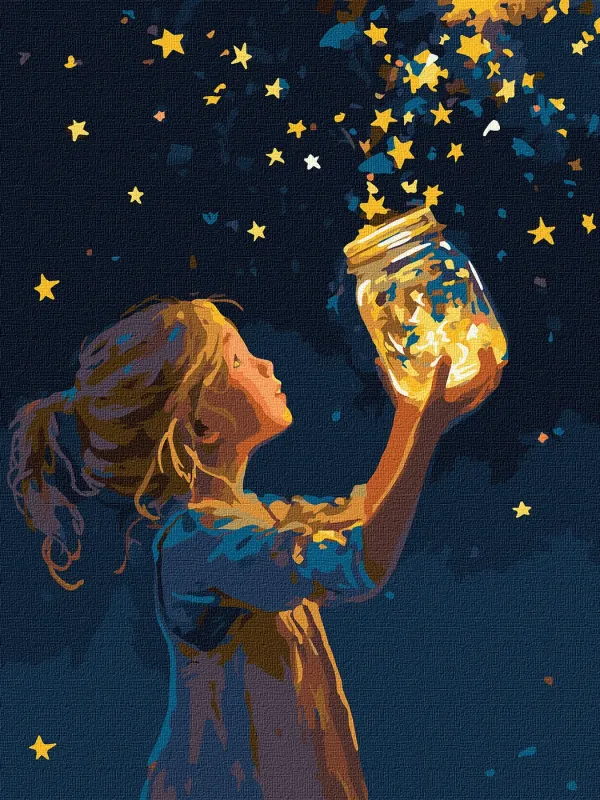 Painting by numbers - The girl and the stars with metallic paints ©art_selena_ua