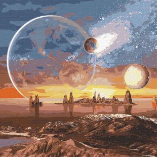 Painting by numbers - Space desert with metallic paints 