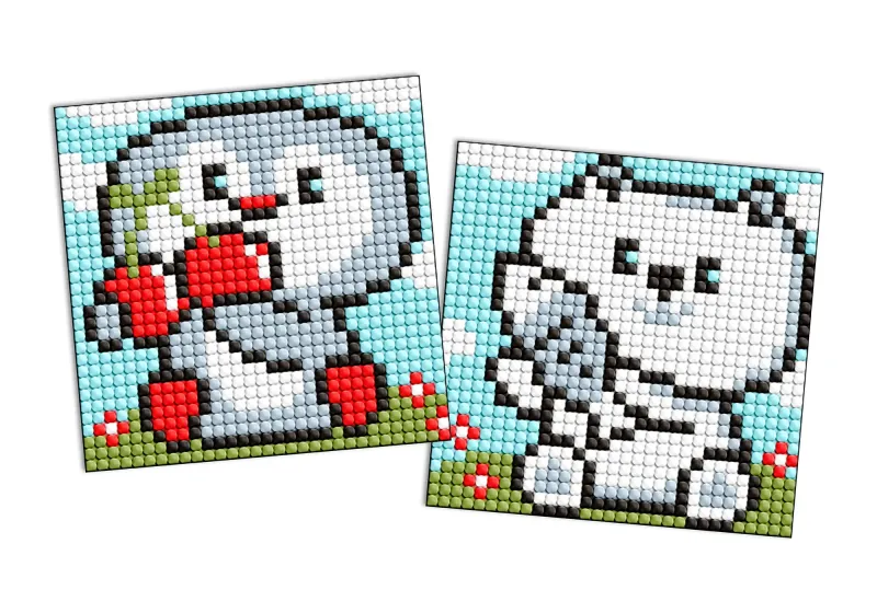 Diamond mosaic on a magnet - Penguin and bear cub, set of 2 pcs