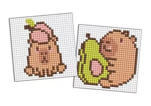 Diamond mosaic on a magnet - Capybara: peach and avocado, set of 2 pcs