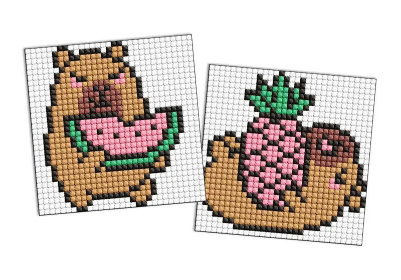 Diamond mosaic on a magnet - Capybara: pineapple and watermelon, set of 2 pcs