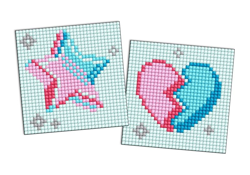 Diamond mosaic on a magnet - Star and broken heart, set of 2 pcs