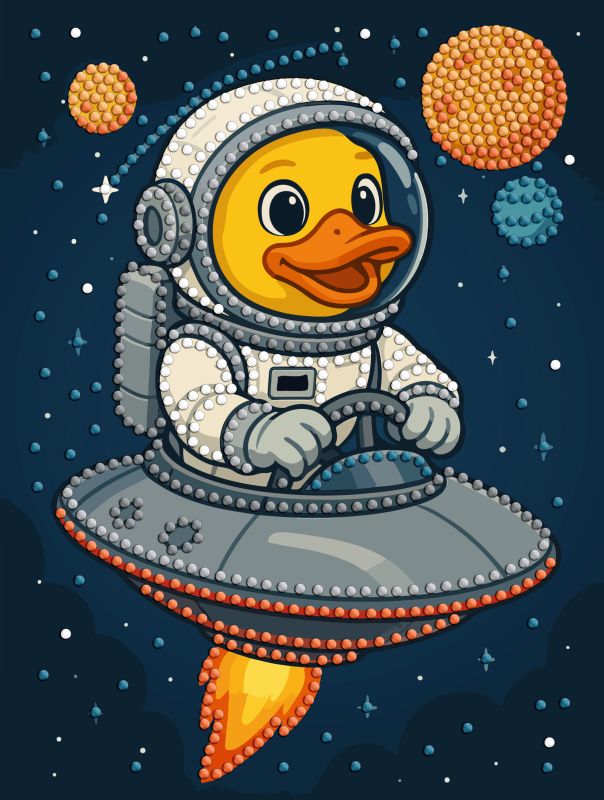 Алмазная мозаика с частичной выкладкой - Утка в космосе ©art_selena_ua