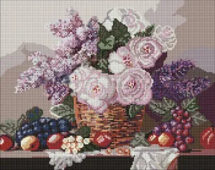 Алмазна мозаїка - Кошик із квітами та фруктами ©art_selena_ua