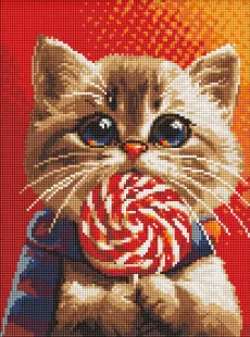 Алмазна мозаїка без підрамника - Котик із цукеркою з голограмними стразами (AB) ©art_selena_ua