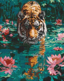 Алмазна мозаїка без підрамника - Тигр на полюванні ©art_selena_ua