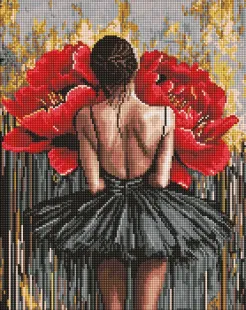 Алмазна мозаїка без підрамника - Балерина з червоними півоніями ©art_selena_ua