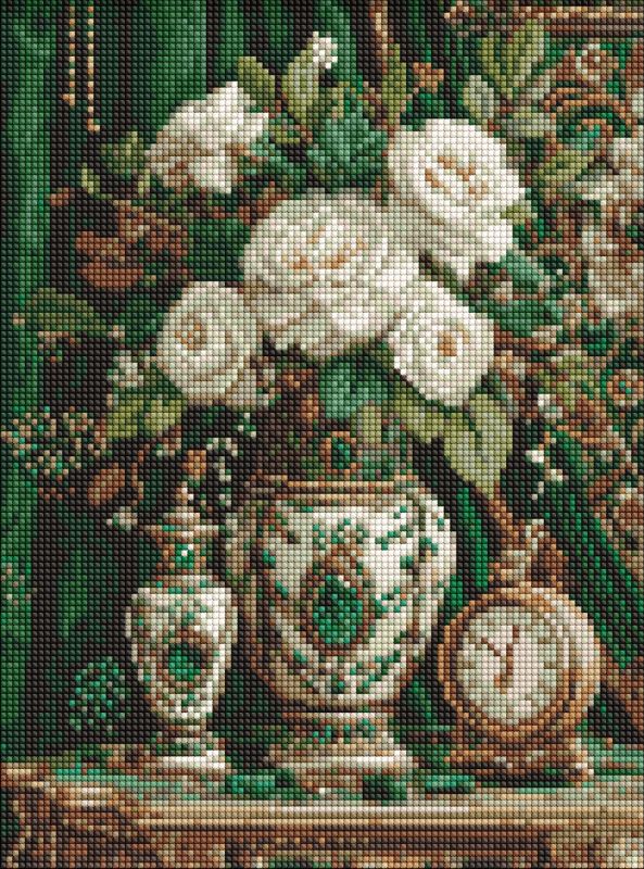 Алмазная мозаика - Фарфор с белыми розами ©art_selena_ua