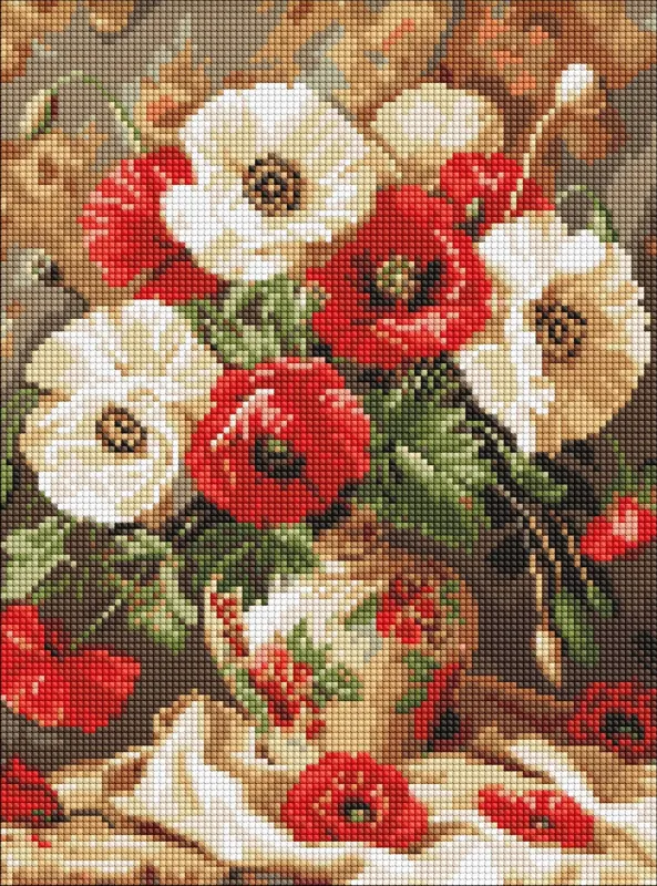 Diamond mosaic - Red and white poppies ©art_selena_ua