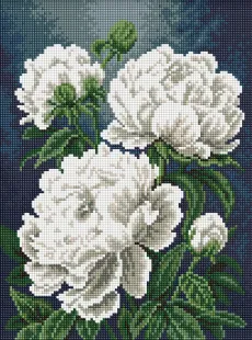 Алмазна мозаїка - Шовк білиx півоній ©art_selena_ua