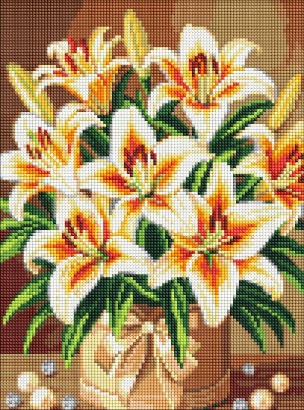 Diamond mosaic - Bright lilies with pearls ©art_selena_ua